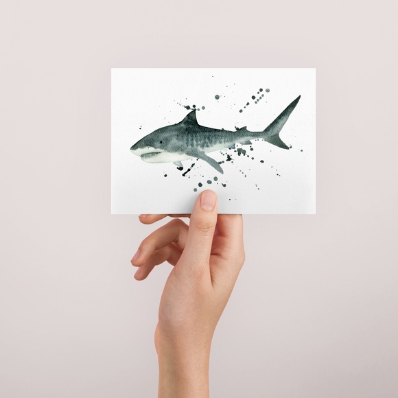 Watercolor Tiger Shark Ocean Animal Wall Art Illustration Print Poster Unframed - Picture 3 of 5